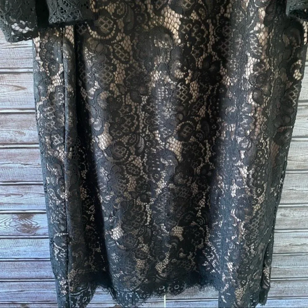 LOFT Cold-Shouldered Black Lace Lined‎ Dress Size 8